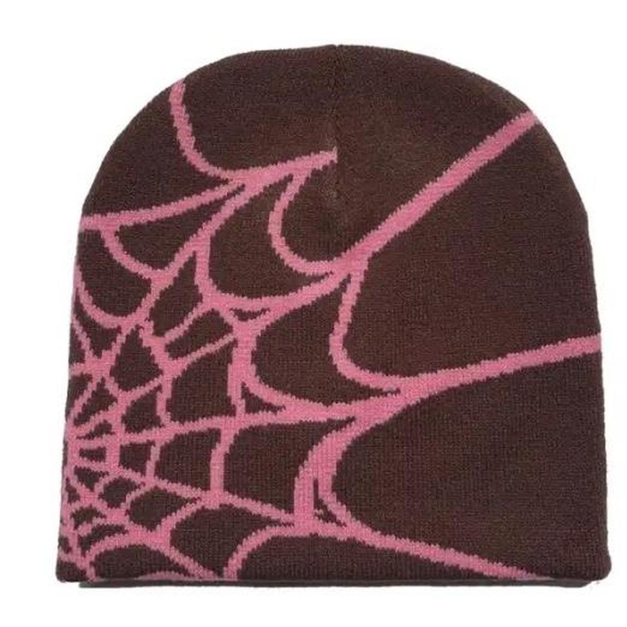 Y2K pink brown spiderweb beanie Brand new , double... - Depop