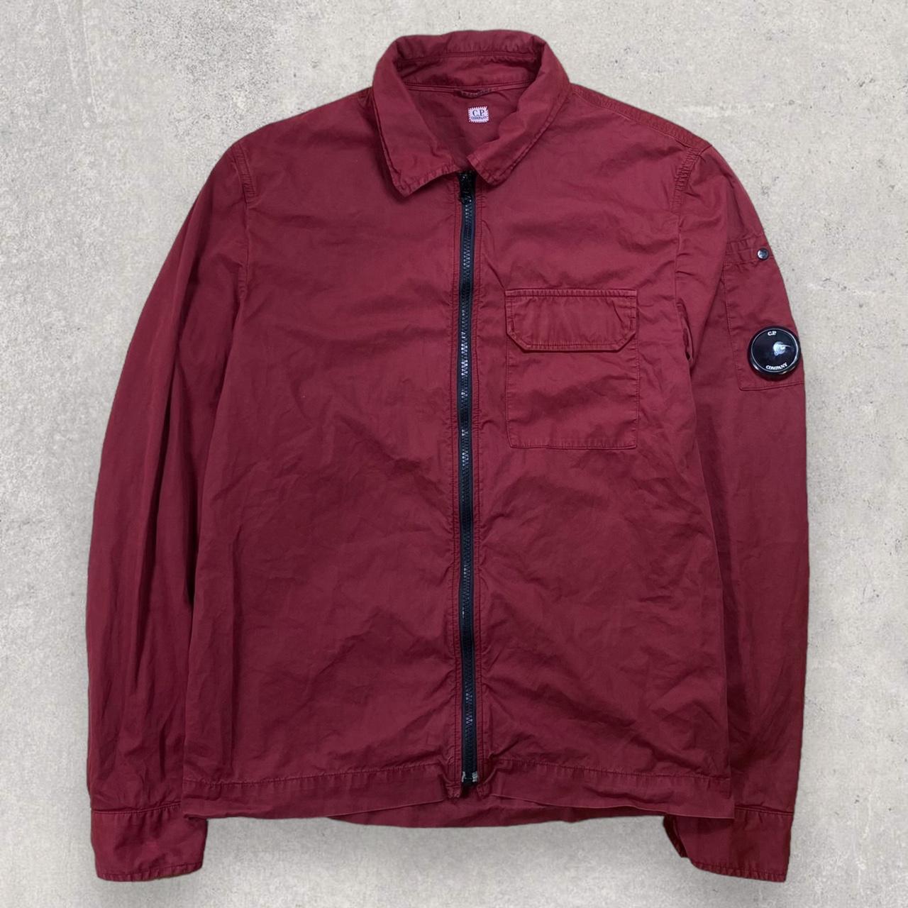 CP Company Burgundy Red Lens Zipped Overshirt Jacket... - Depop