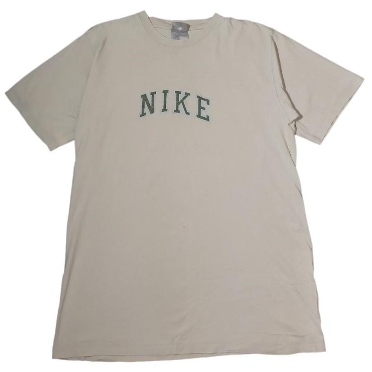 Vintage 00s Nike Spellout logo t shirt Cream... - Depop
