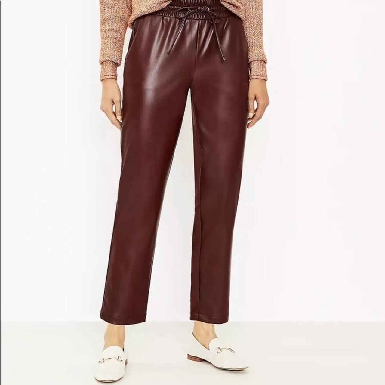 Burgundy leather online joggers