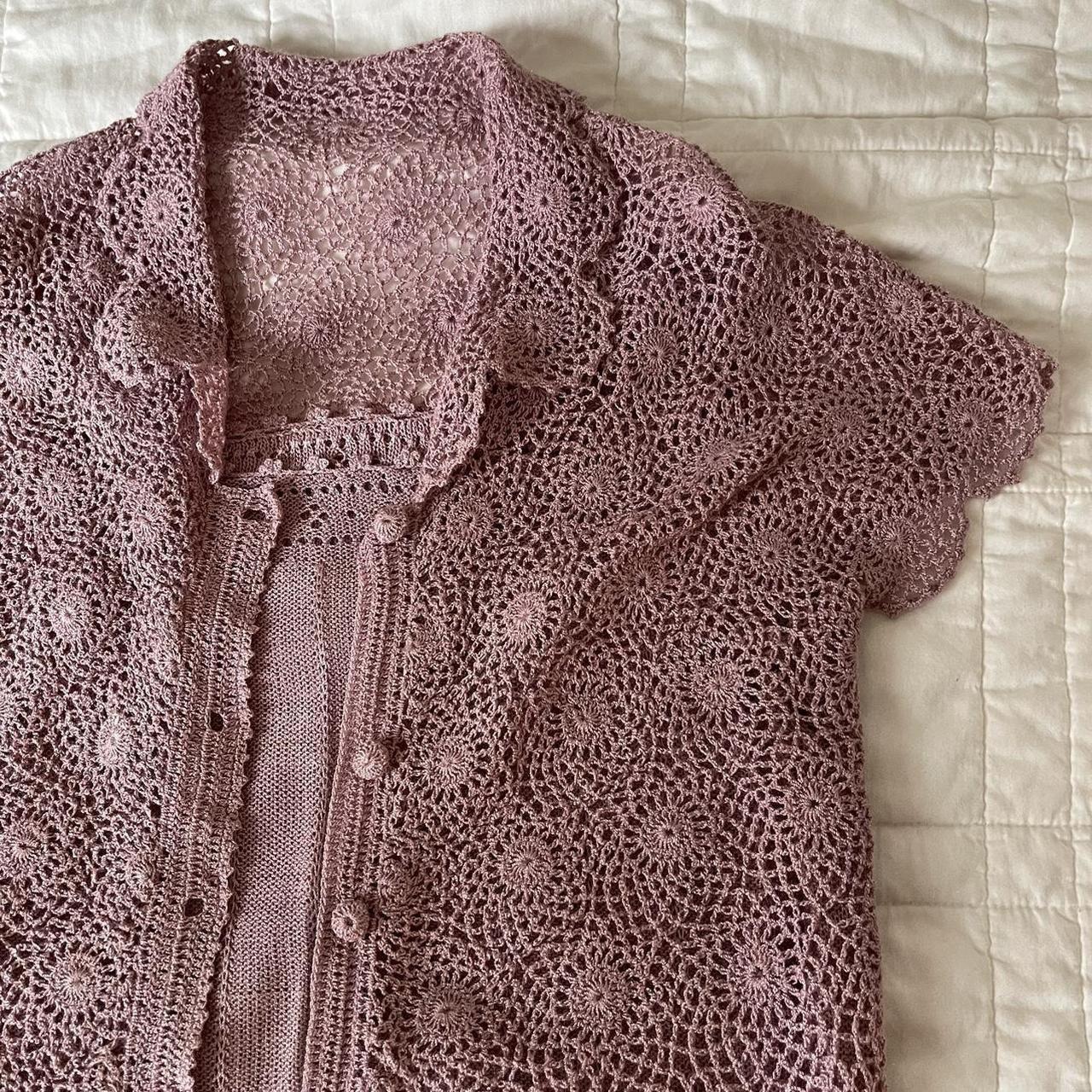 Pink crotchet top cardigan set. Pink button up shirt... - Depop