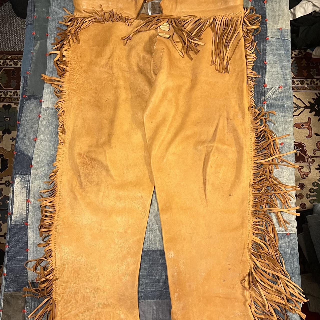 Sold at Auction: VINTAGE LEATHER PANTS WITH FRINGE