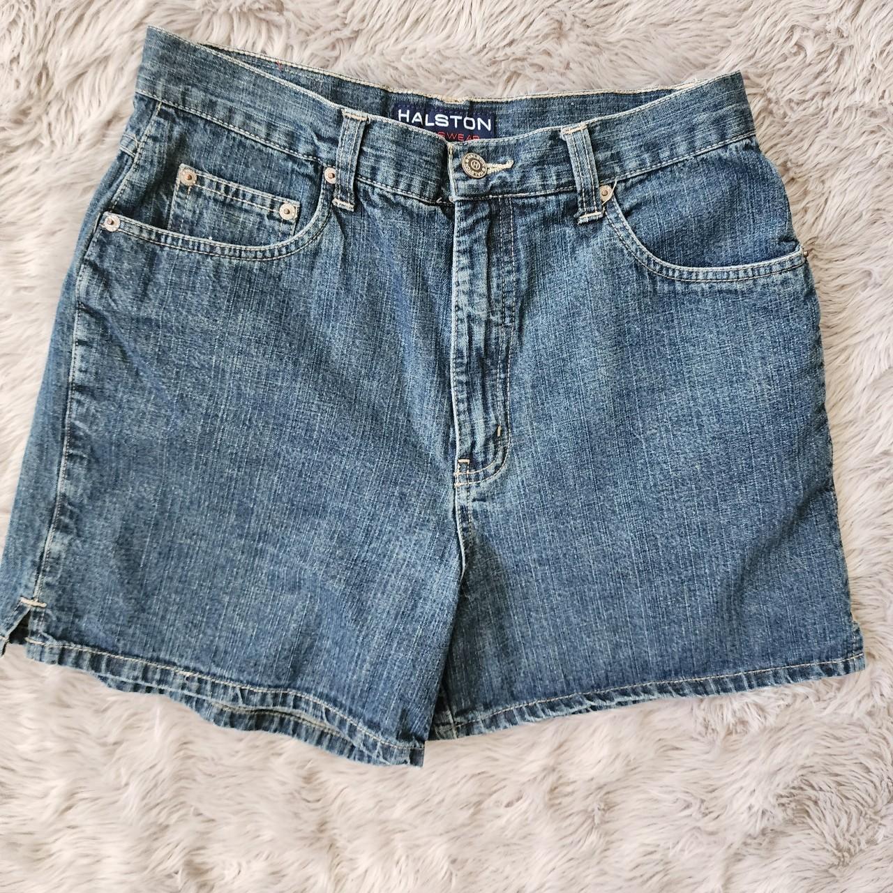 Halston Womens Jean Shorts Size 8 Blue Denim... - Depop