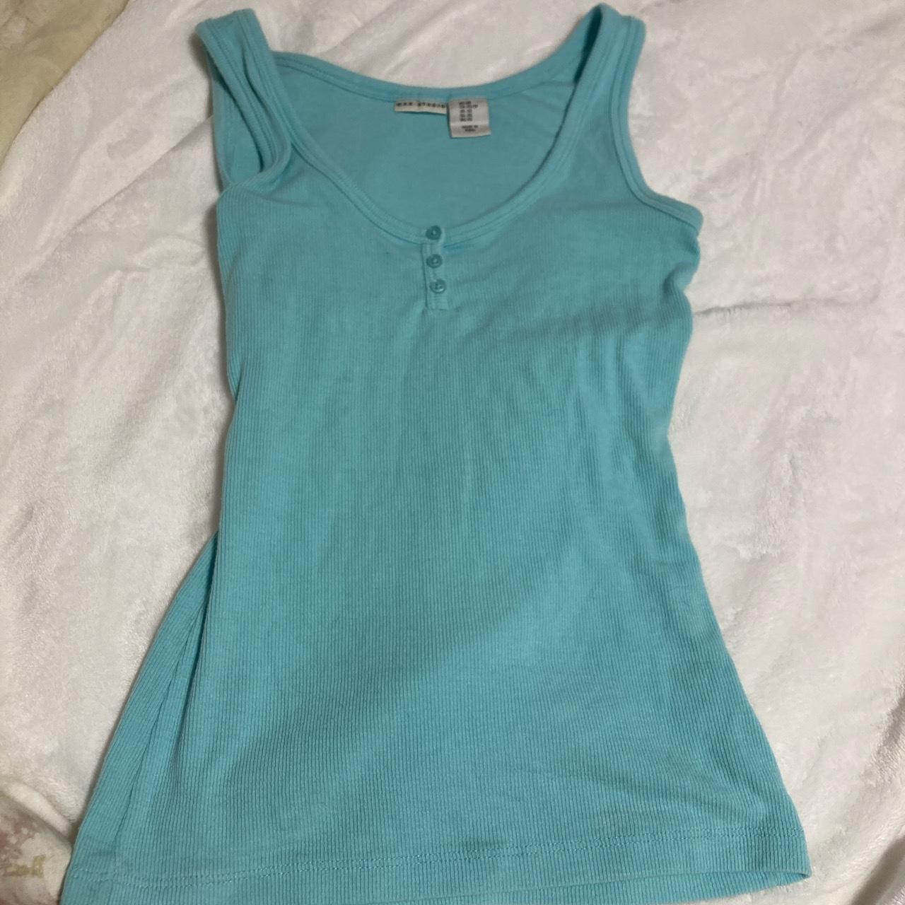 adorable turquoise fitted tank top with buttons as a... - Depop