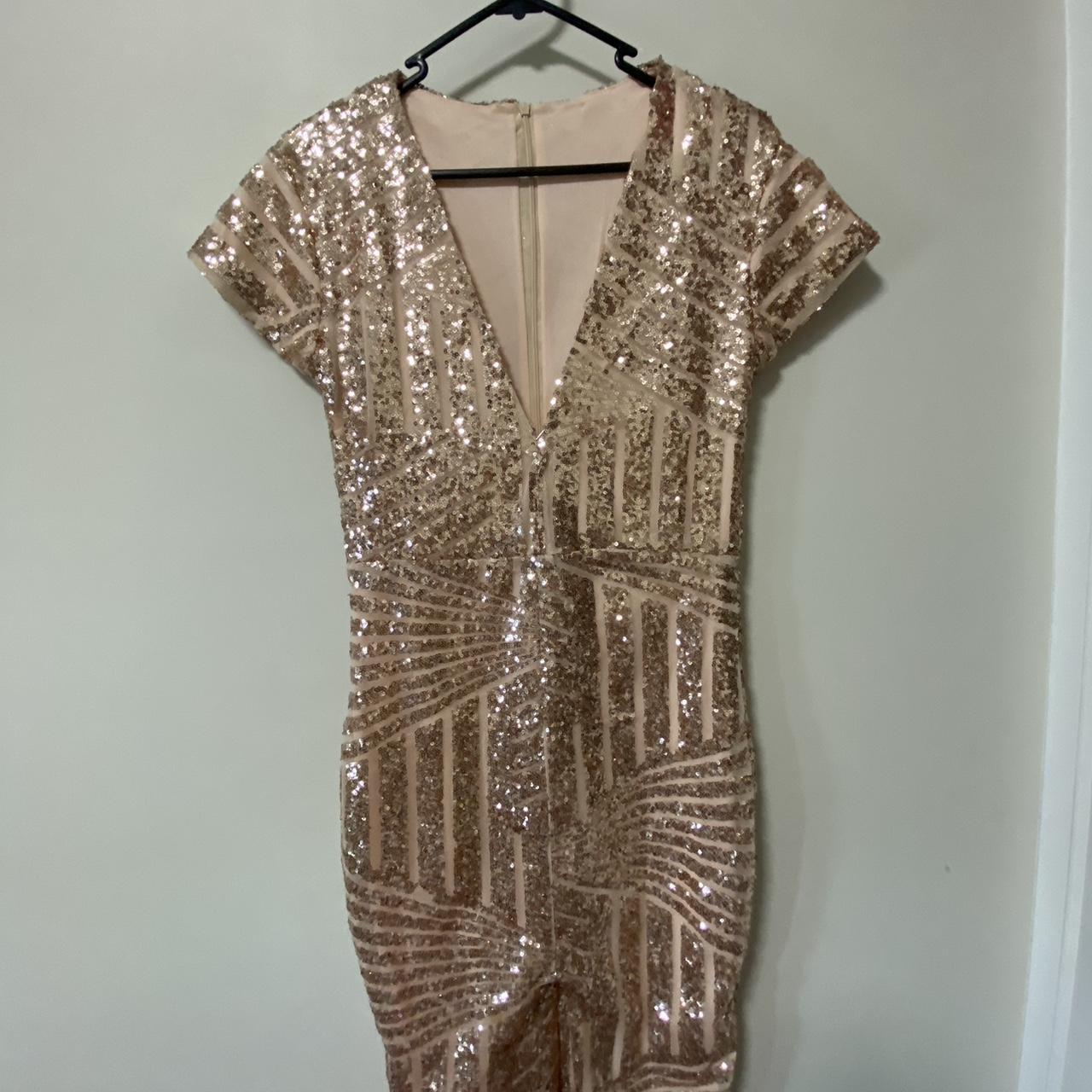 Sequin Bodycon Dress with slit Rose Gold/Pink... - Depop