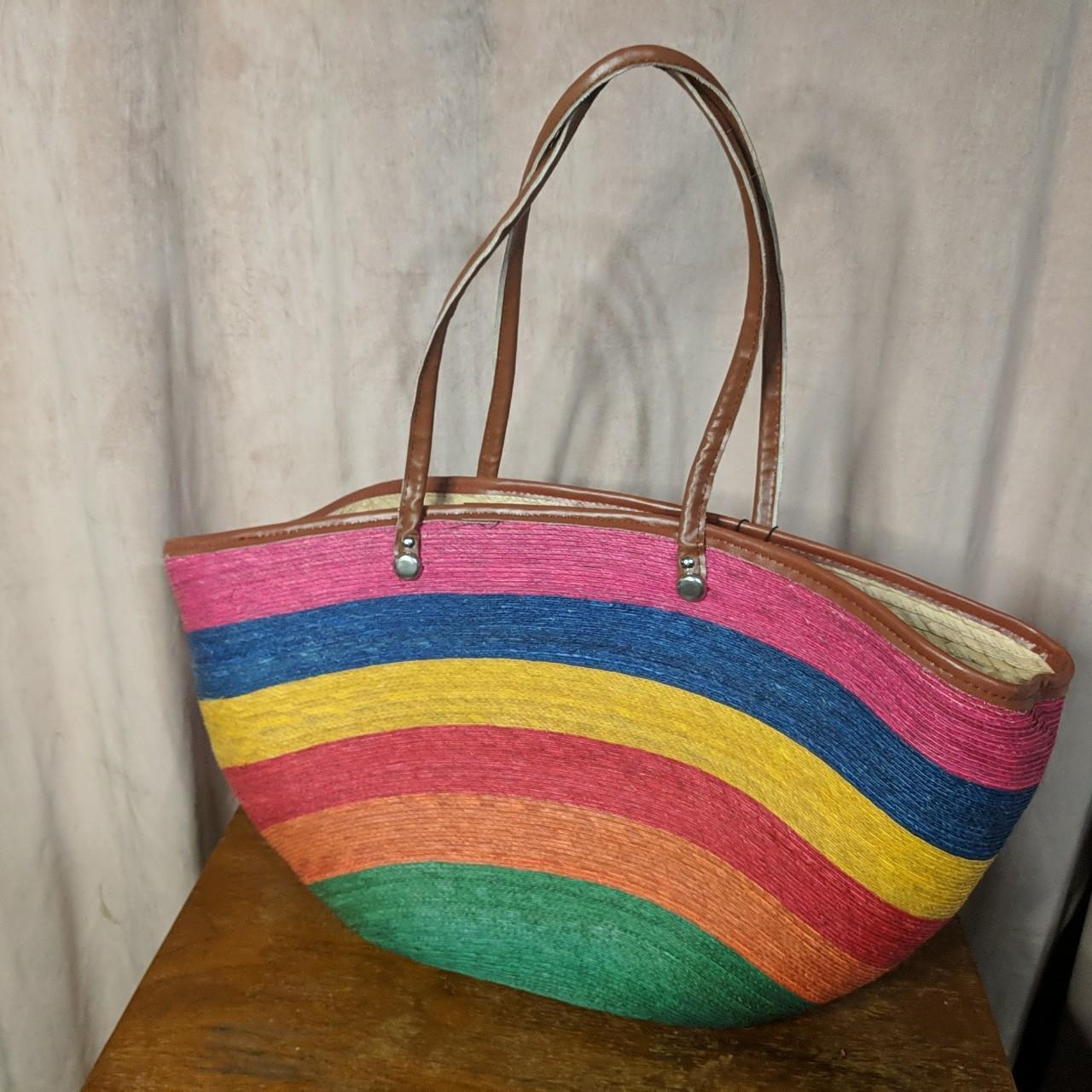 Large Open Woven Rainbow Tote