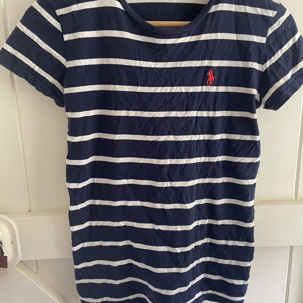 Raulph Lauren t shirt navy and white stripe. Size xs... - Depop