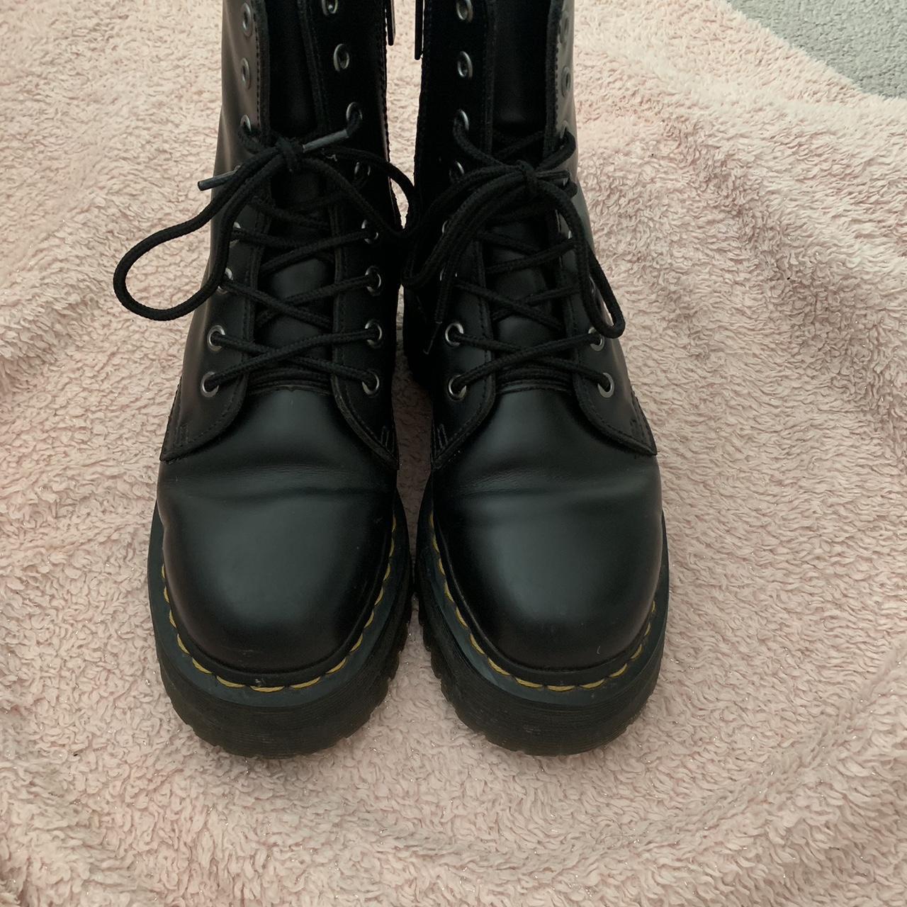 Platform dr martens + yellow laces Only worn 4/5... - Depop