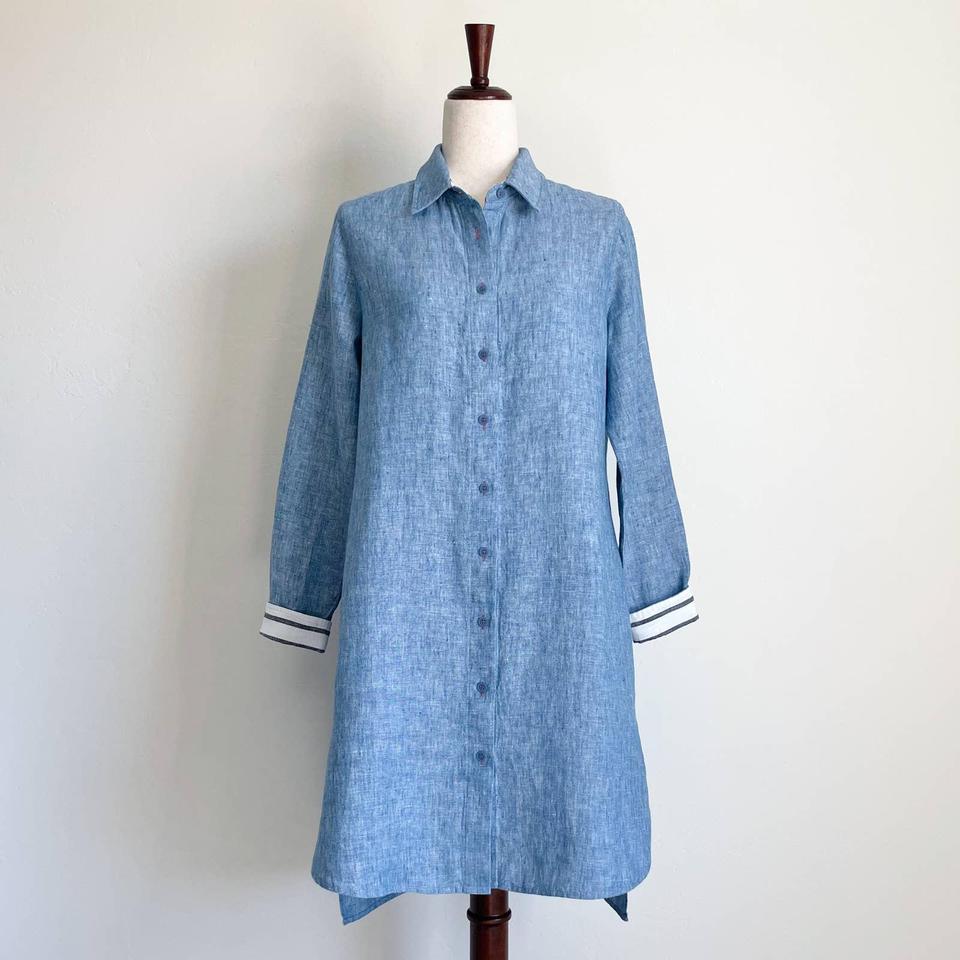 Soft Surroundings Blue Linen Button-Up Shirtdress - Depop