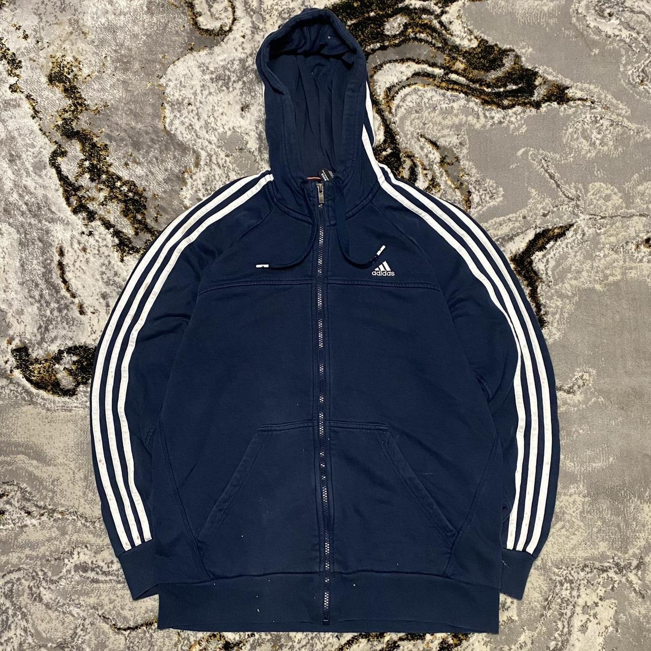 Vintage Adidas Y2K full zip crewneck hoodie. Classic... - Depop