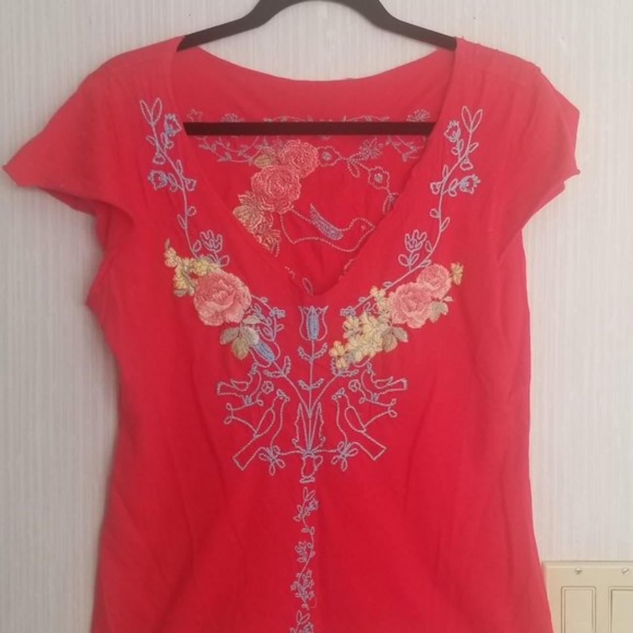 Johnny Was red top: Size L, form fitting, deep... - Depop