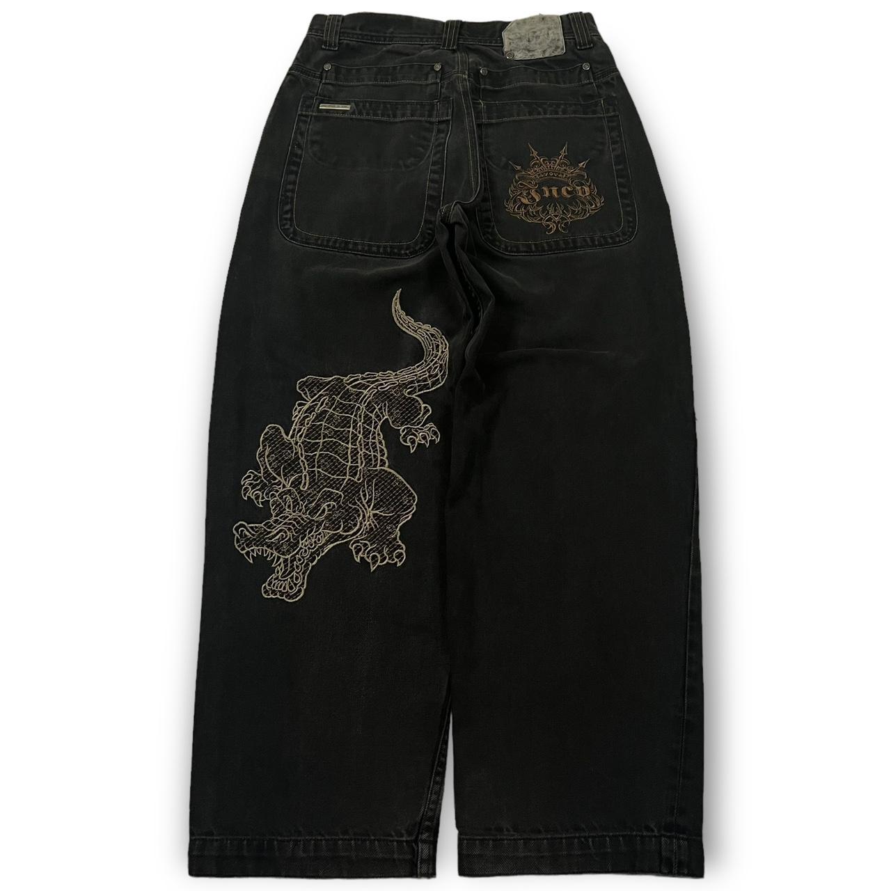 jnco-men-s-black-and-gold-jeans-depop