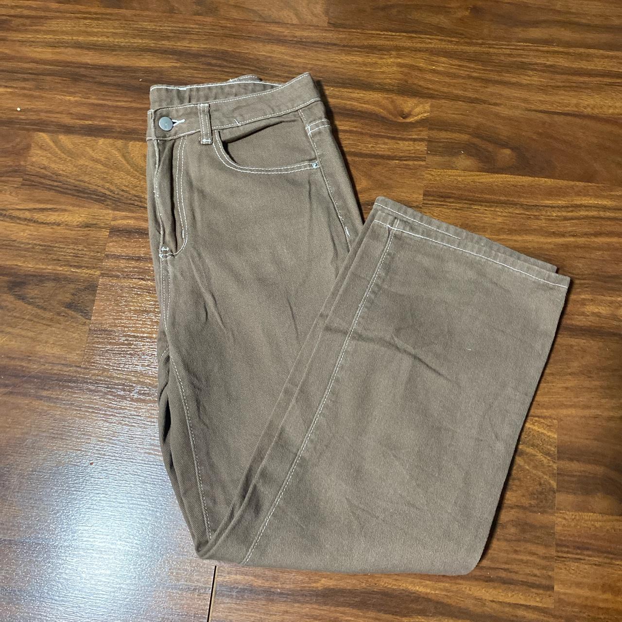 Brown denim jeans, wide leg - Depop