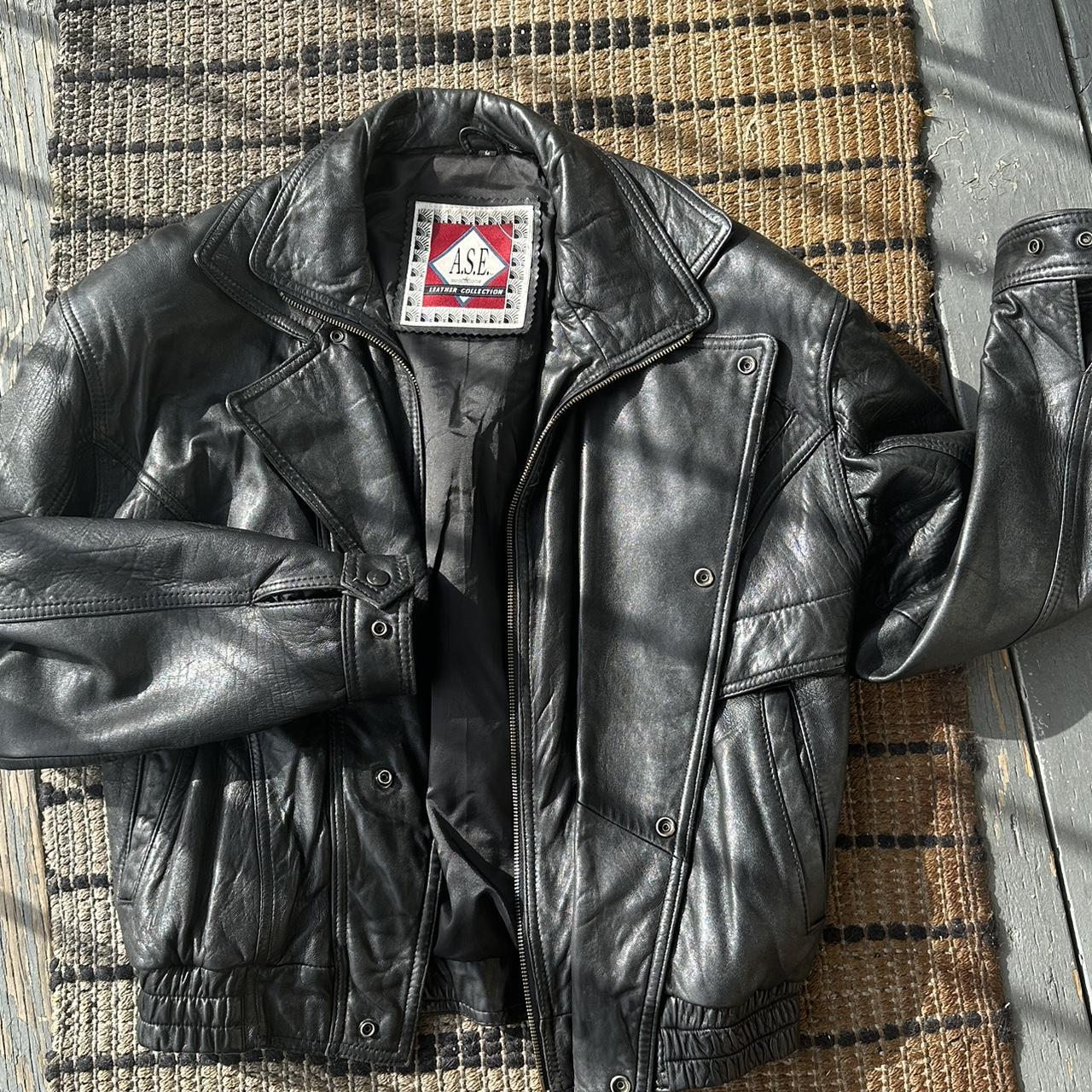 ASE Genuine Leather Jacket, vintage Amazing... - Depop