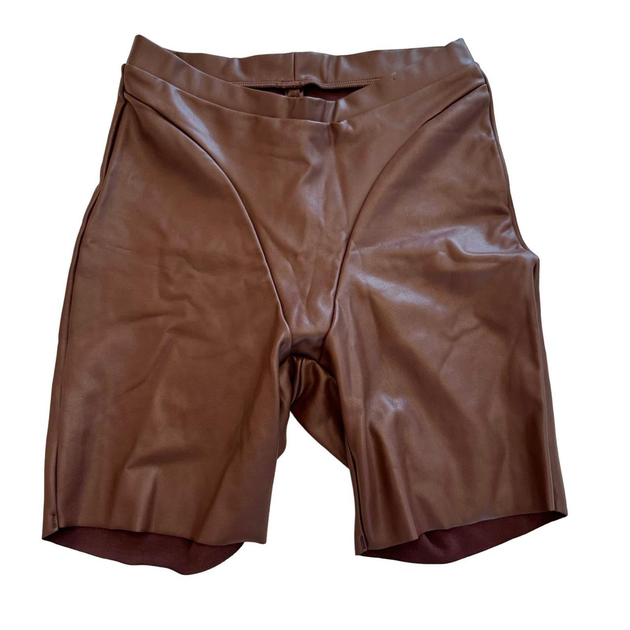 Chocolate Faux Leather Bike Shorts, Shorts
