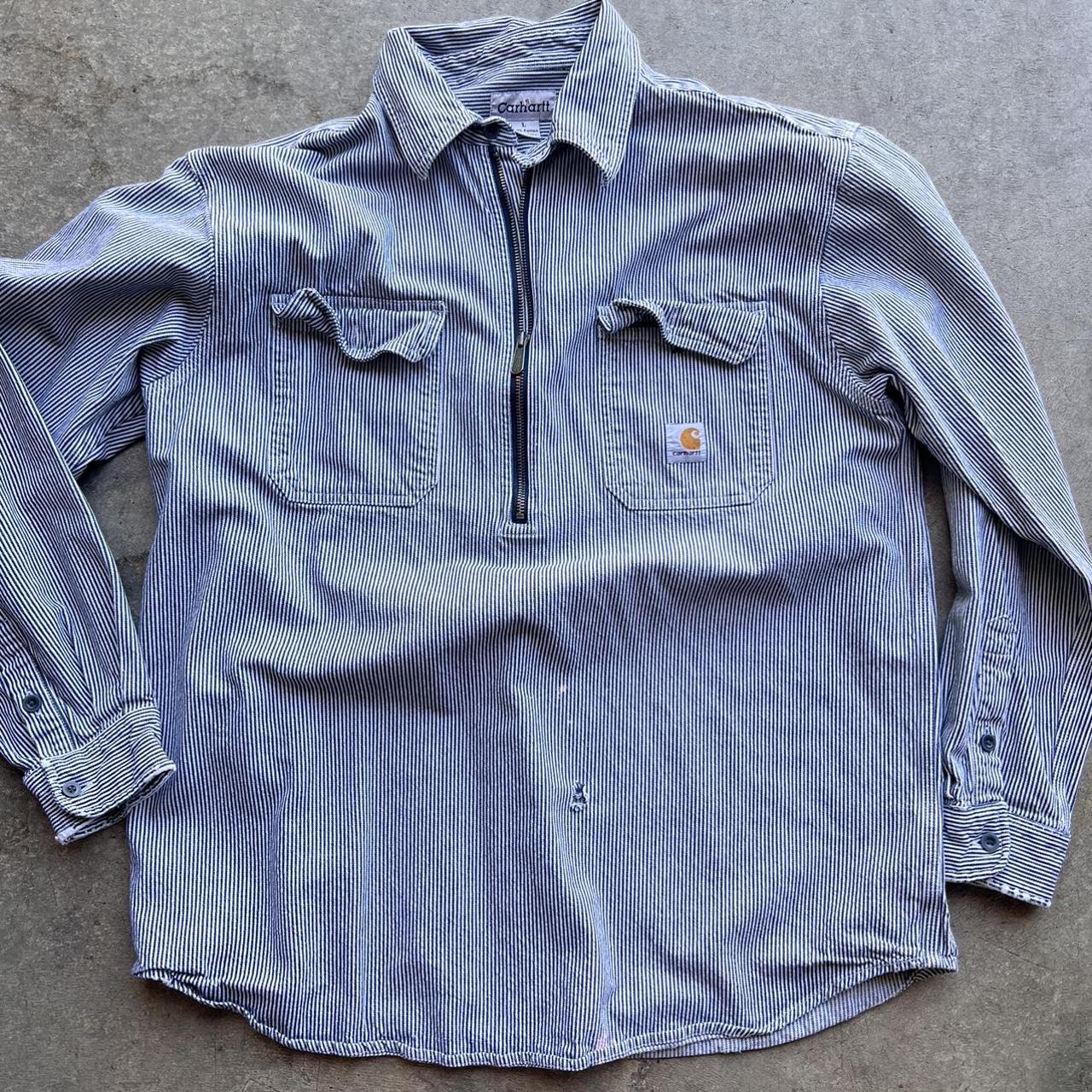 carhartt hickory stripe half zip logger shirt
