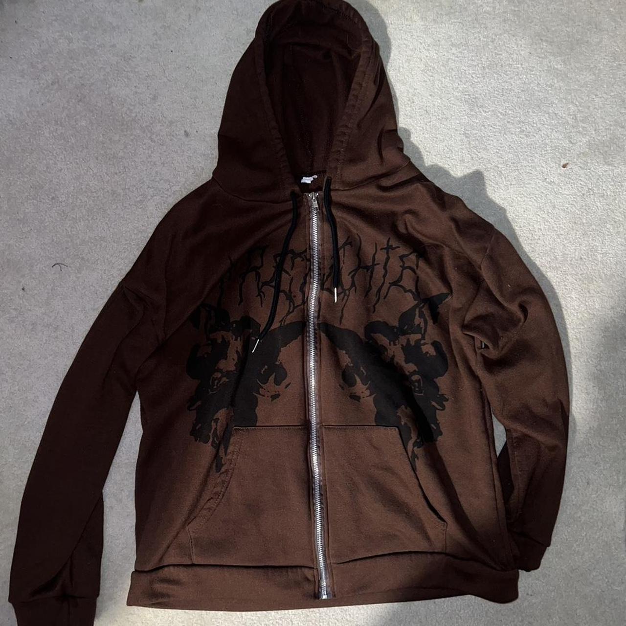 brown grunge hoodie sweatshirt labeled as XL but Depop