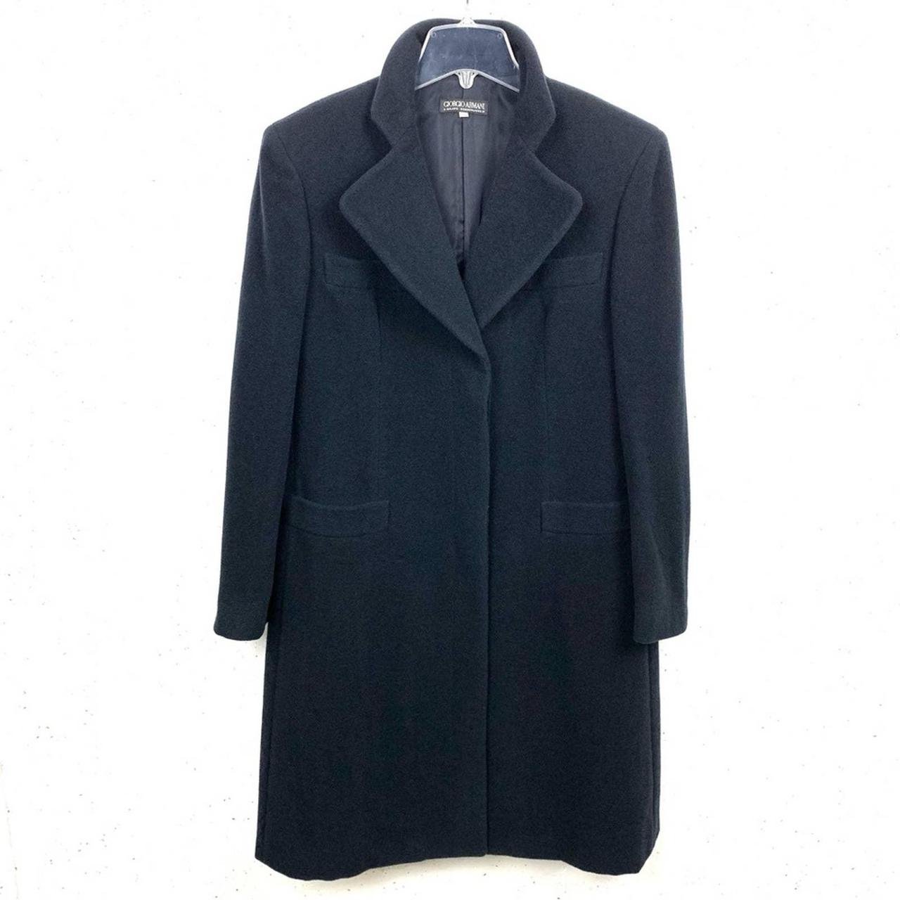 Giorgio Armani Vintage 80s Long Wool Coat Black... - Depop