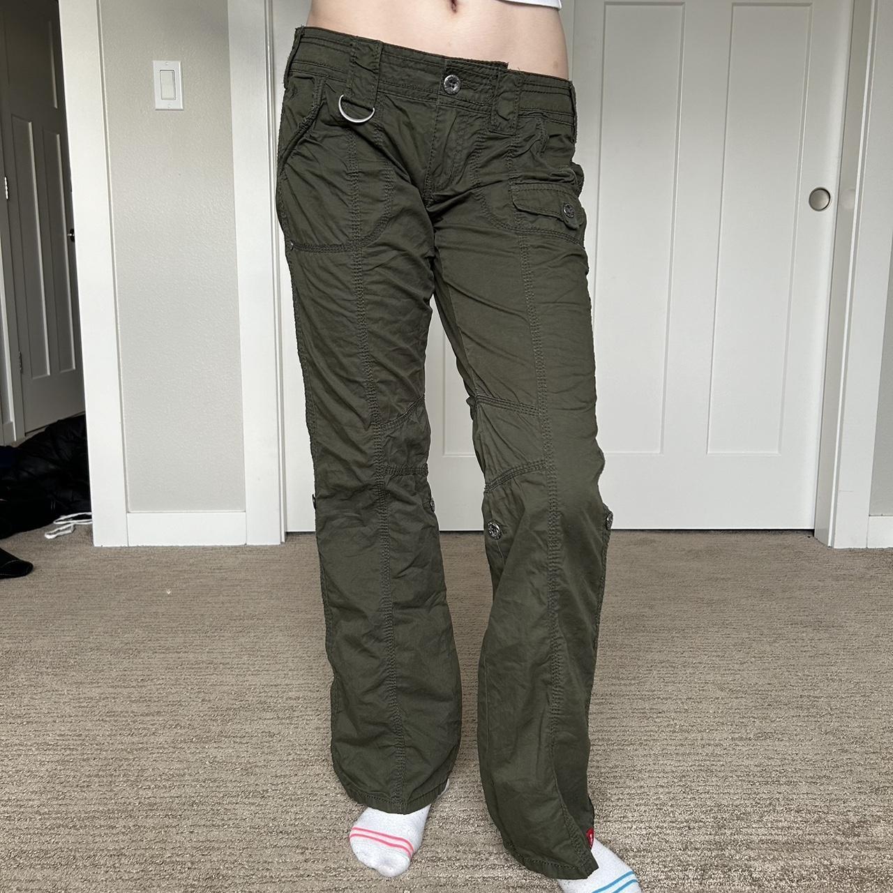 Y2K low rise green cargo pants. Slightly flare,... Depop