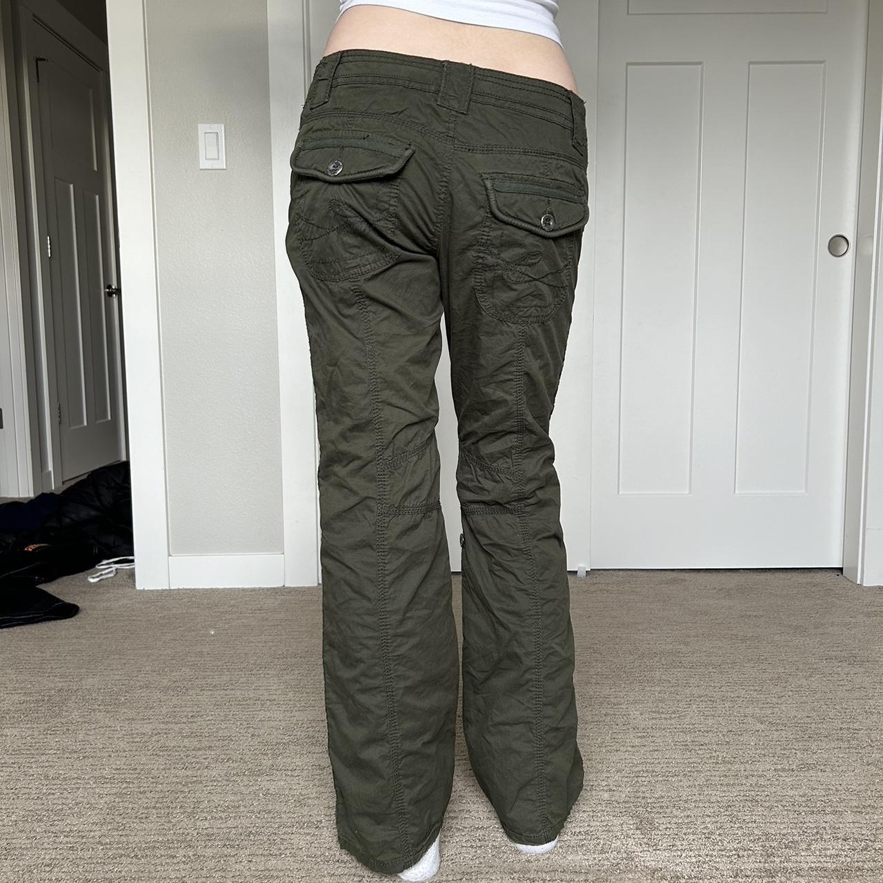 Y2K low rise green cargo pants. Slightly flare,... Depop