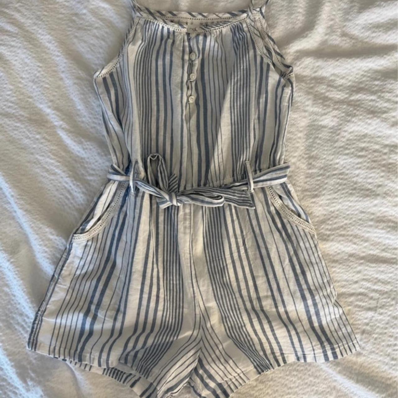 Kids NEXT Blue and white stripy summer playsuit, Ages 9 - Depop