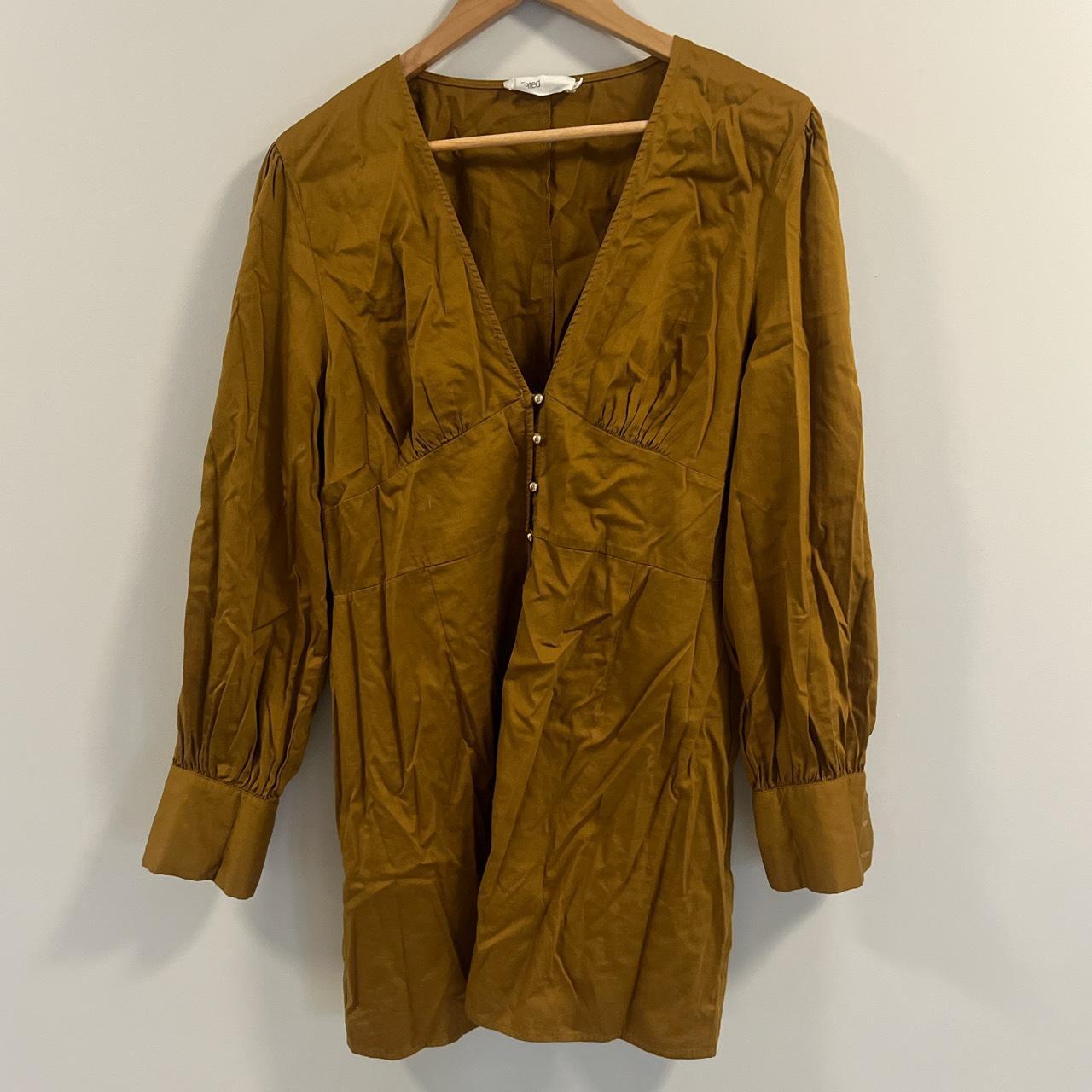 The Fated mustard yellow brown dress Gold button... Depop