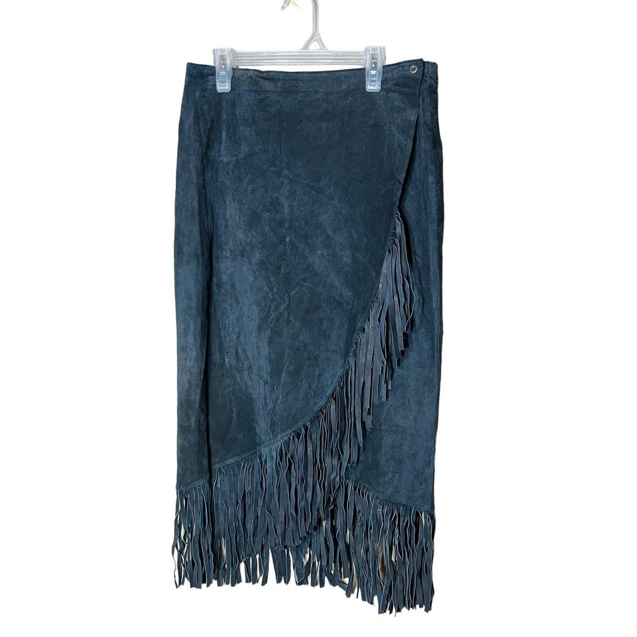 Chico s 100 Leather Fringe Midi Wrap Skirt Size M. Depop