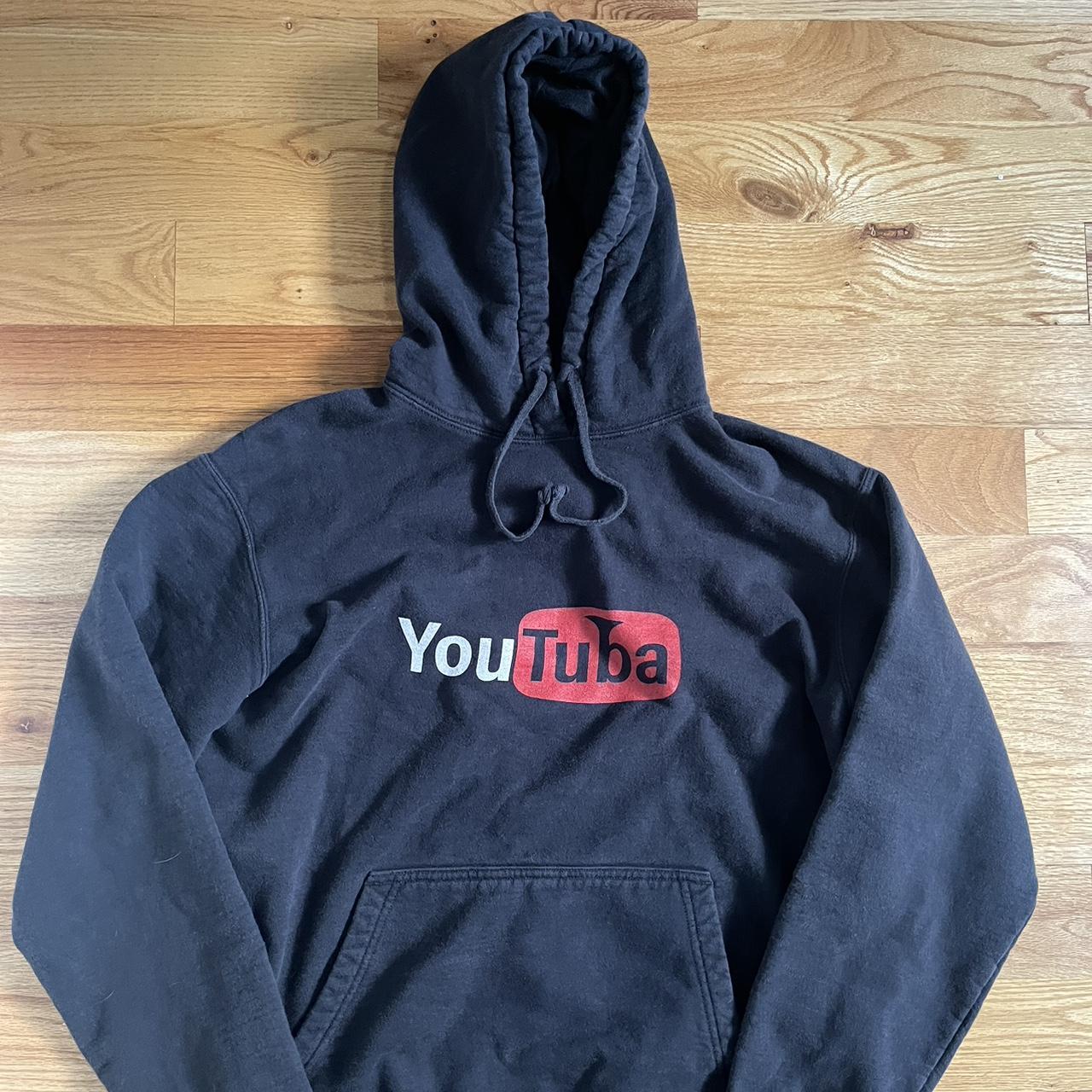 funny y2k ironic spell out youtube hoodie black size... - Depop