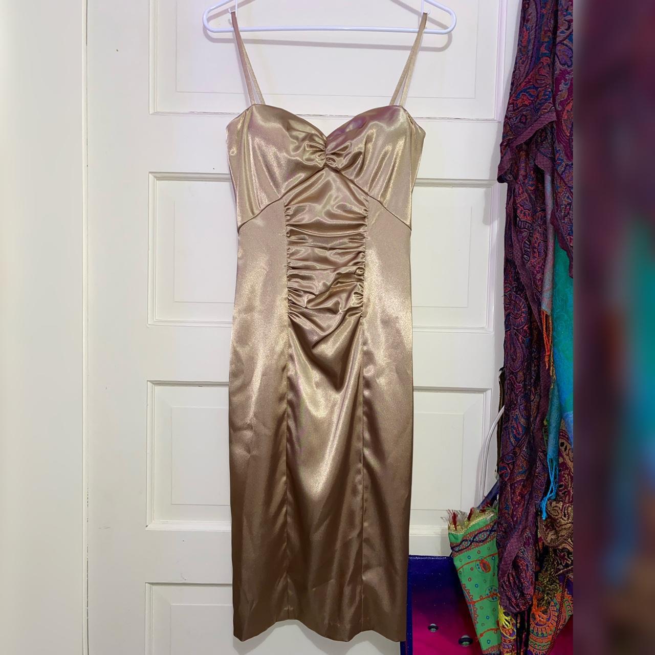 Betsy & Adam Women's Gold Dress | Depop