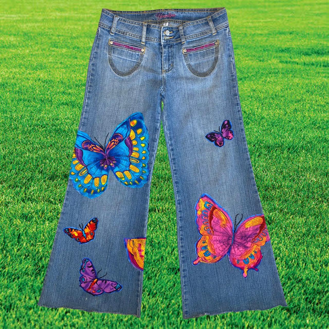 Butterfly Embroidered Ultra Low Rise Y2k Jeans 