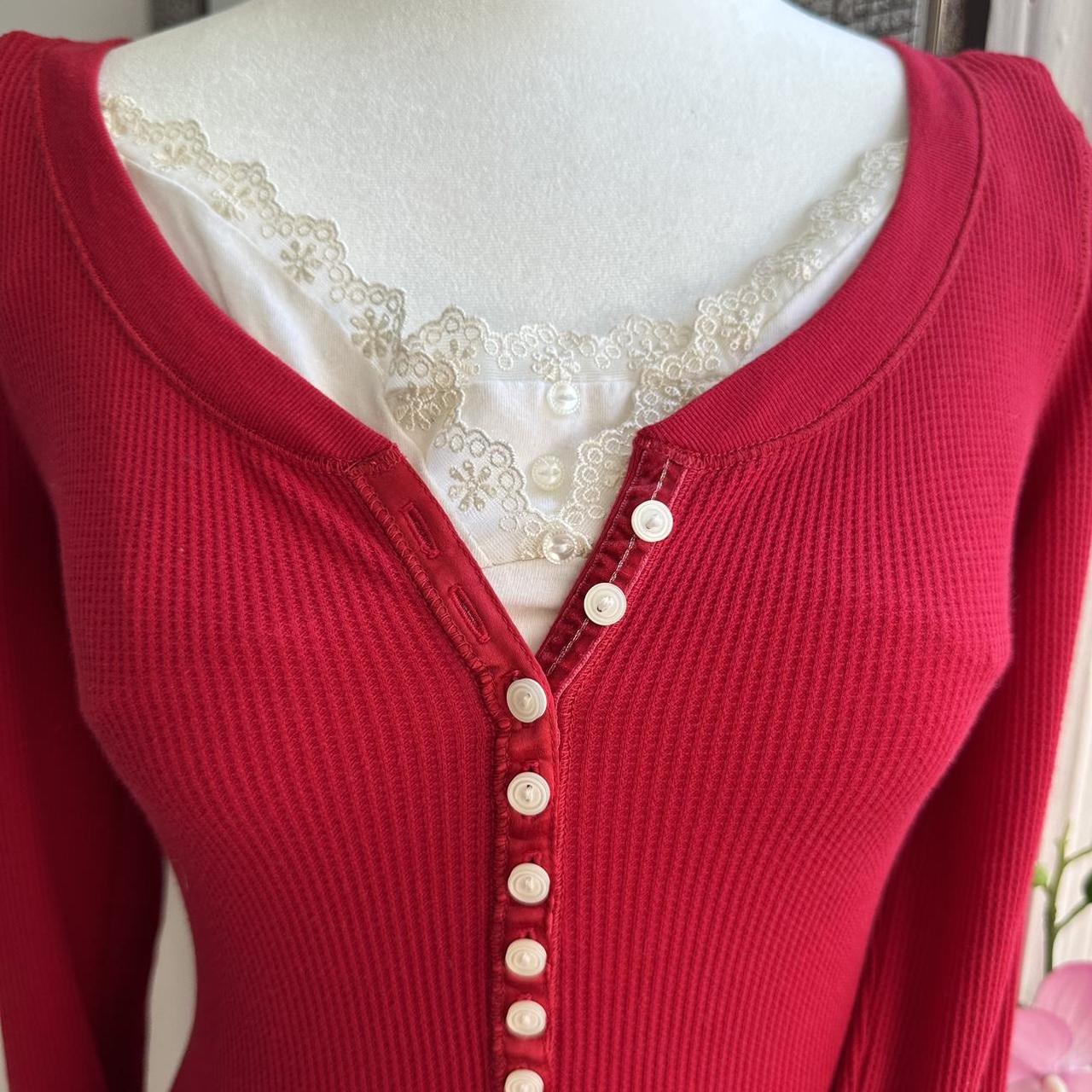 vintage babydoll long sleeve henley top Y2K red - Depop