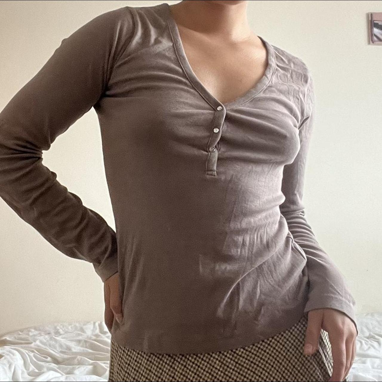 Brown long sleeve top, has the cutest little gems as... - Depop
