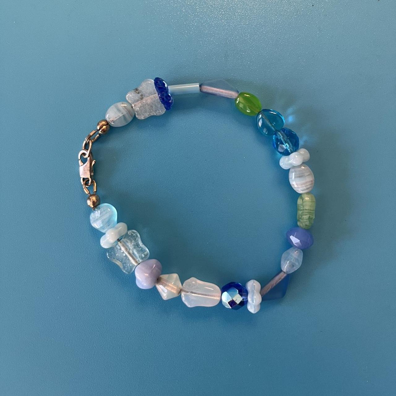 Blue mishmash bead soup bracelet with glass beads - Depop