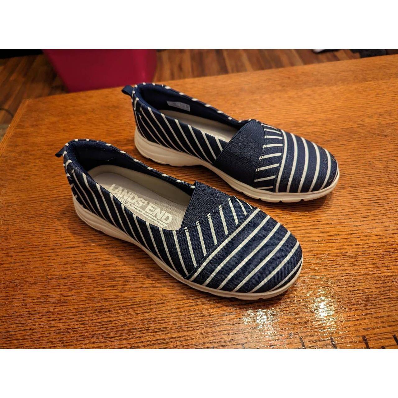 Lands' End Women's Blue and White Trainers | Depop