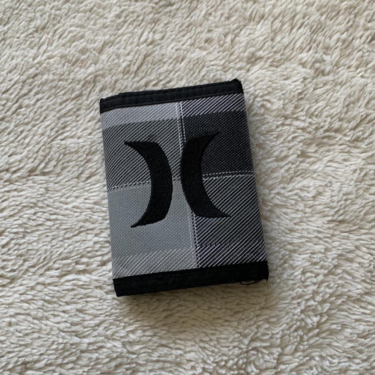 Hurley Y2k grey and black plaid velcro wallet 10”in... Depop