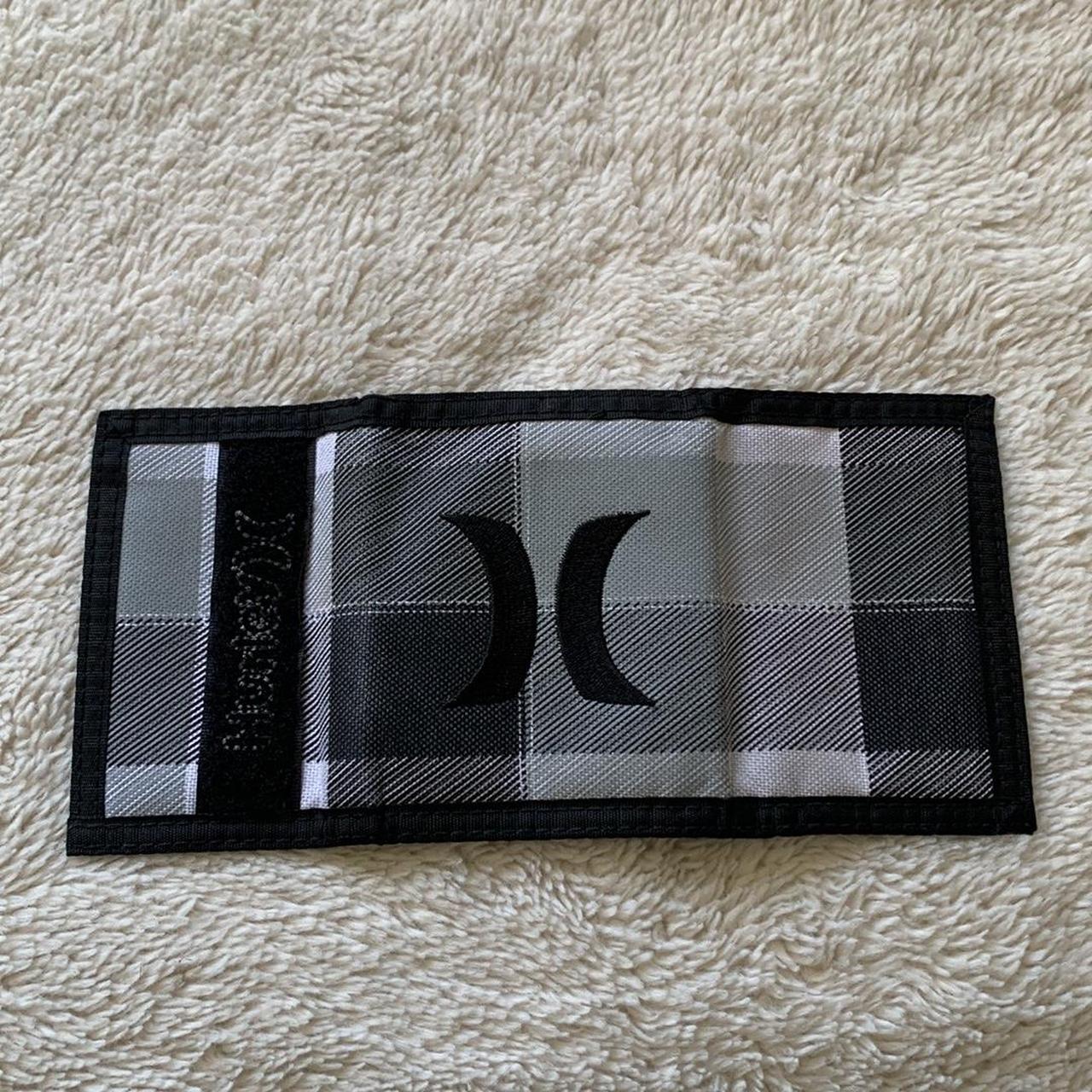 Hurley Y2k grey and black plaid velcro wallet 10”in... Depop
