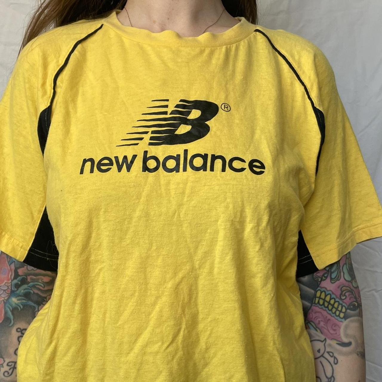 New Balance Men's Yellow and Black T-shirt | Depop