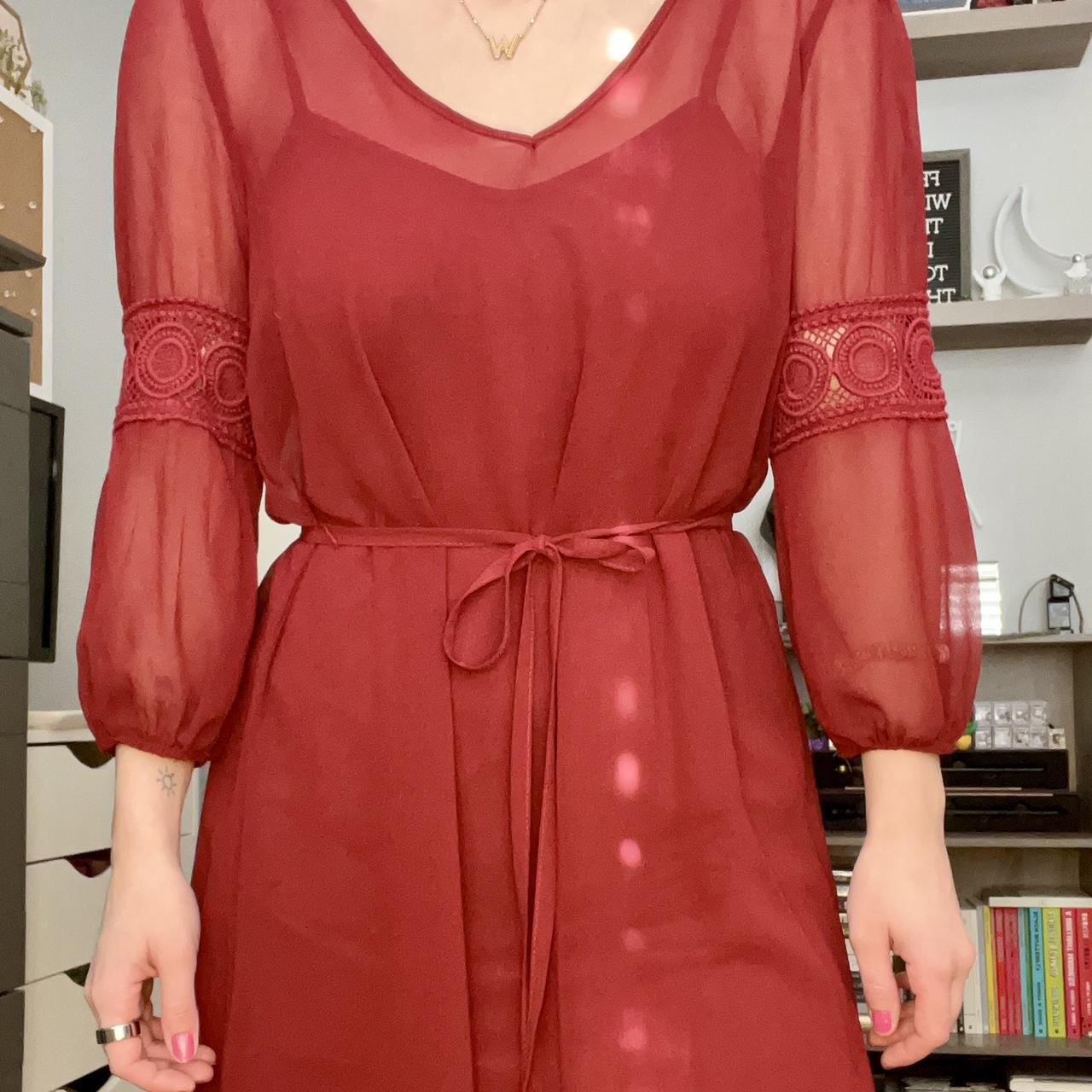 Red mesh baby doll dress - Depop