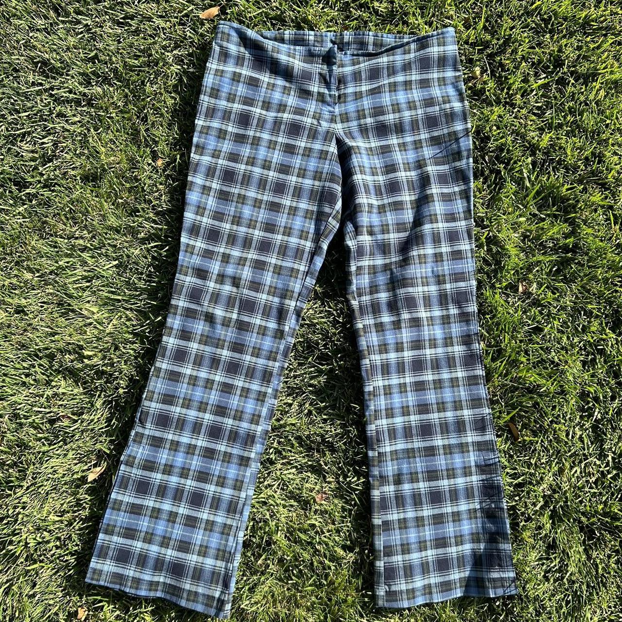 vintage 90s low rise plaid flare pants size large... - Depop