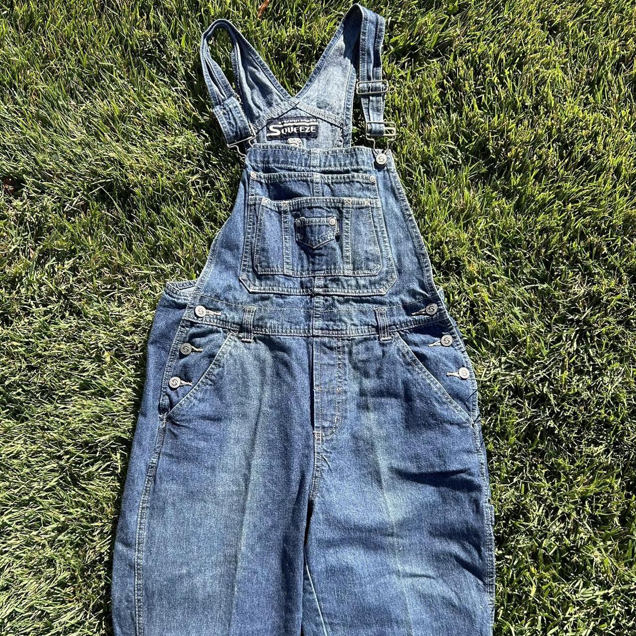 vintage 90s squeeze denim overalls size large... - Depop