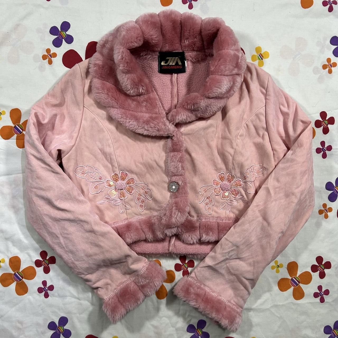 vintage y2k velvet cropped fur lined jacket size... - Depop