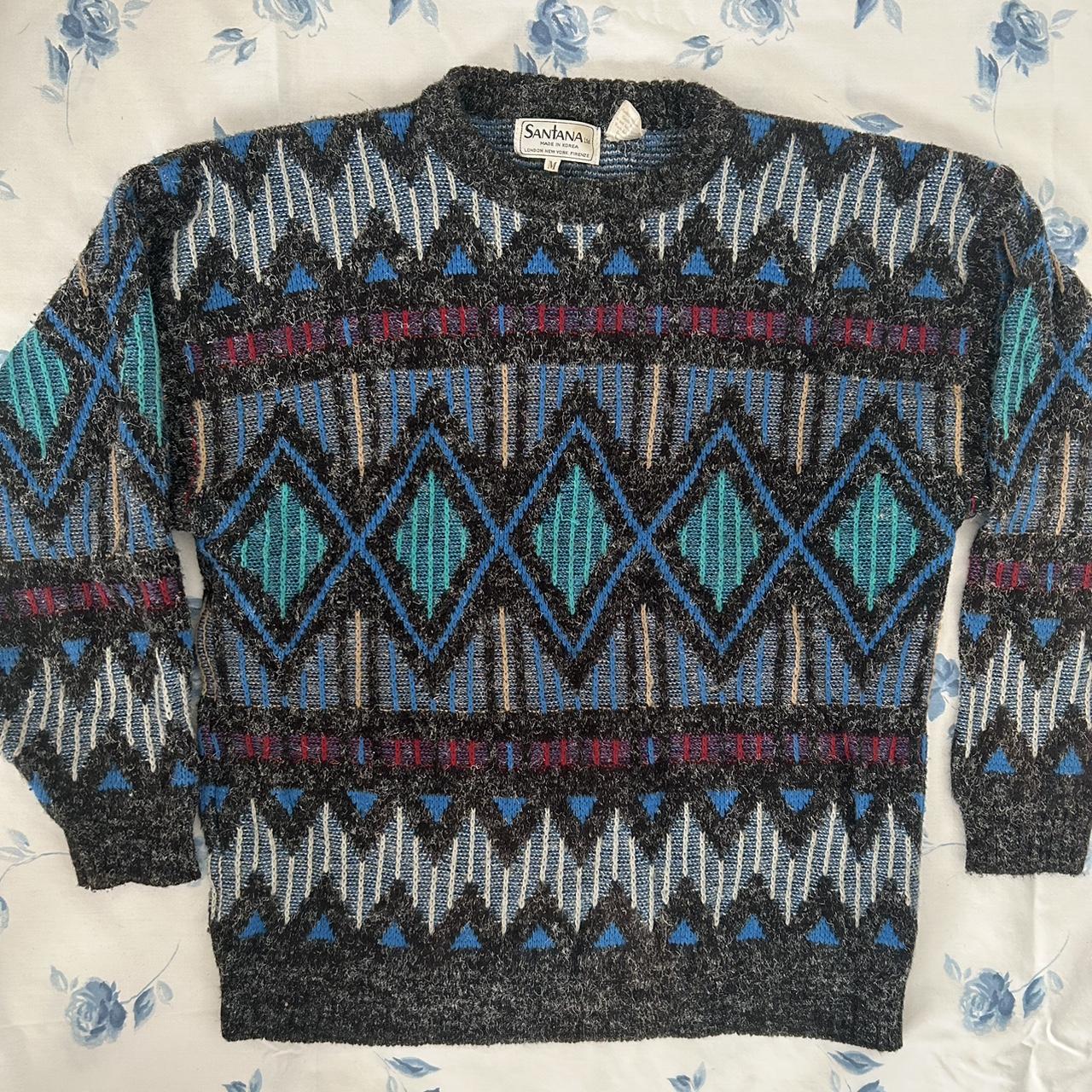 vintage 90s santana knit grandpa sweater size - Depop
