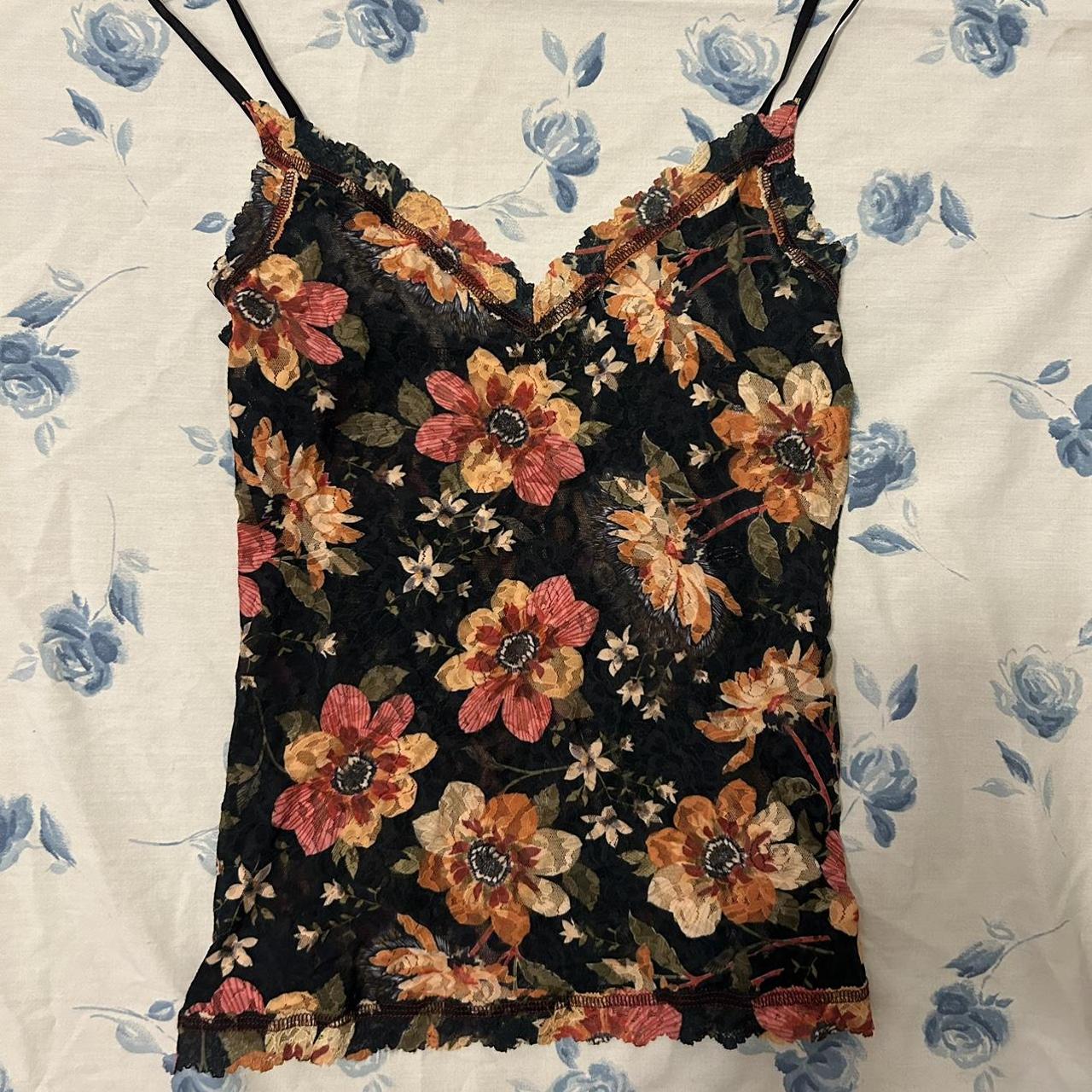 y2k hanky pinky floral micromesh cami size xs... - Depop