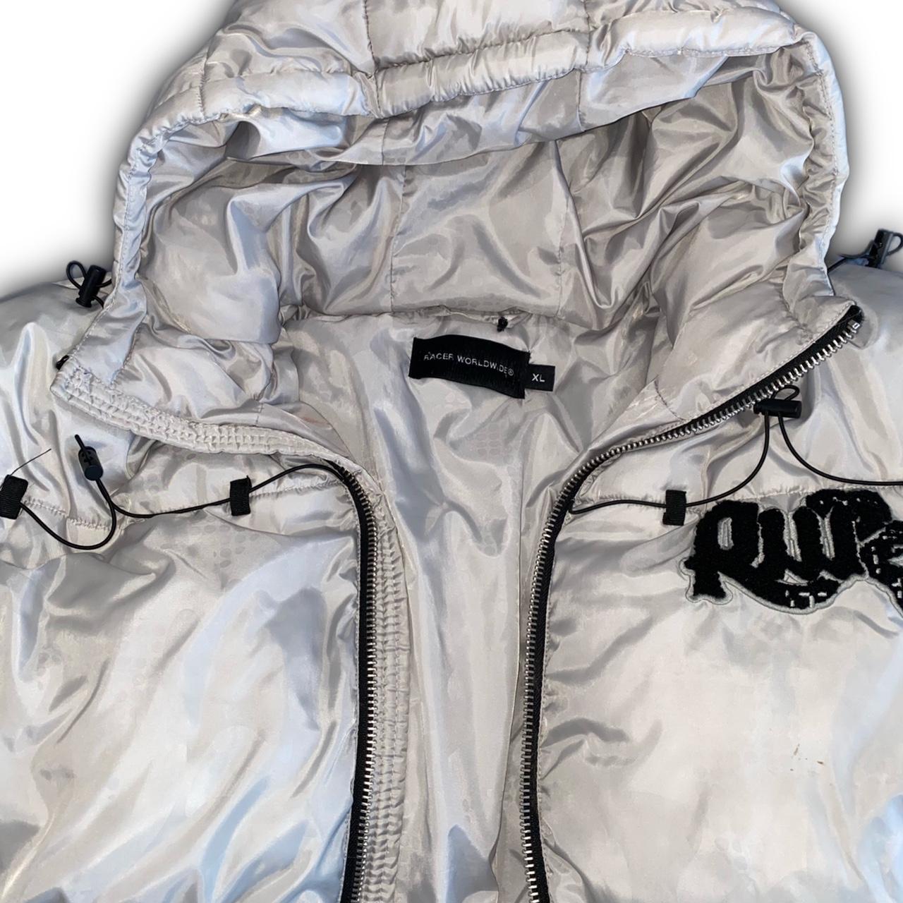 racer worldwide white puffer jacket. chenille | Depop
