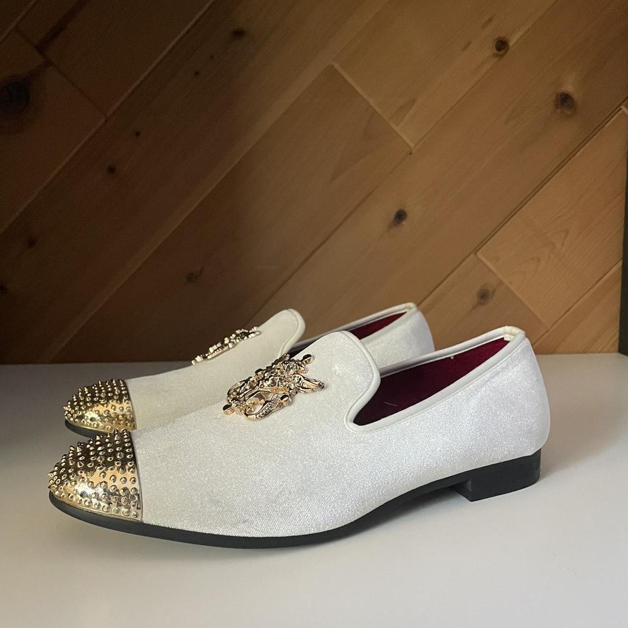Men's White and Gold Loafers | Depop