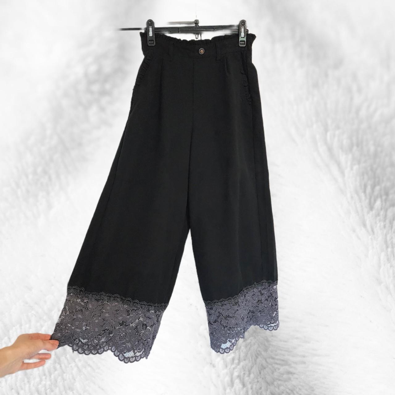 Axes Femme Black Ruffle Lace Pants with Rose... Depop