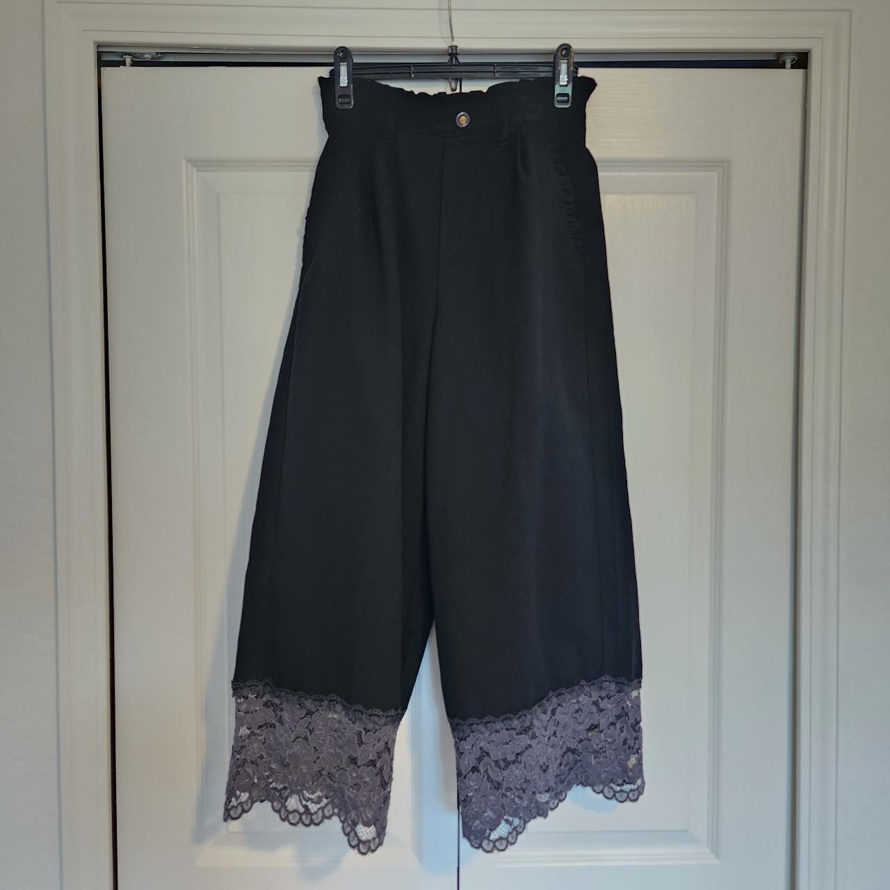 Axes Femme Black Ruffle Lace Pants with Rose... Depop