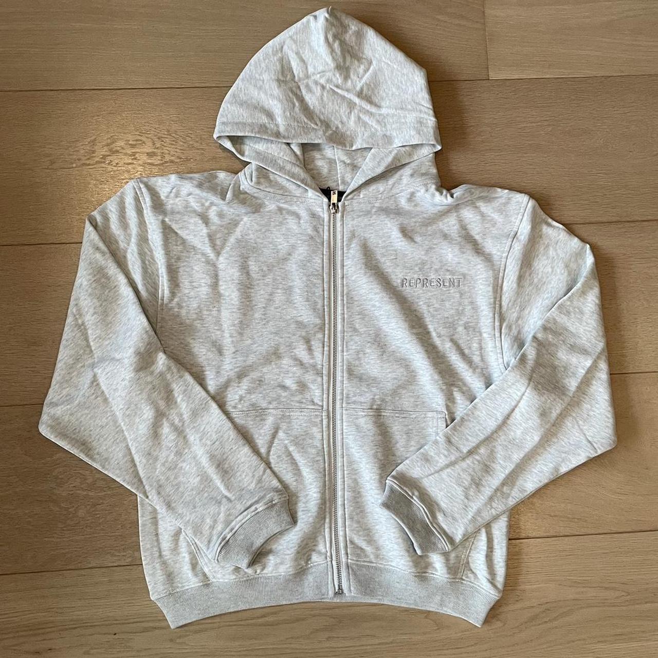 Represent light grey zip up hoodie Size S men’s Depop