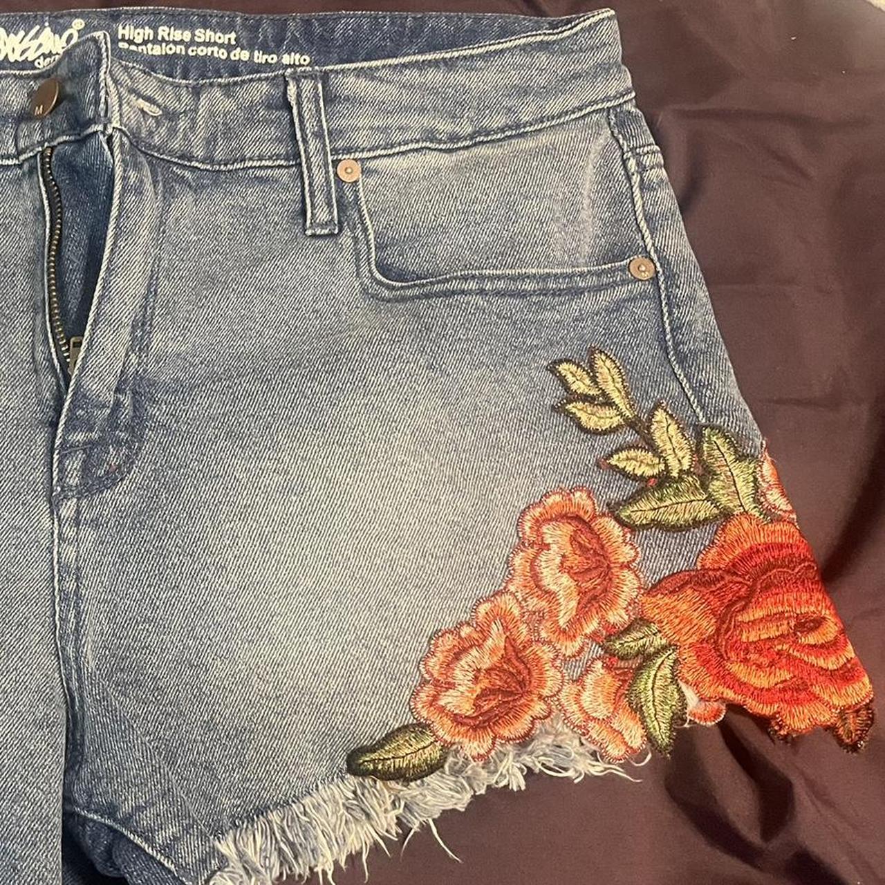 Beautiful Rose Design Patchwork Denim Jeans by - Depop