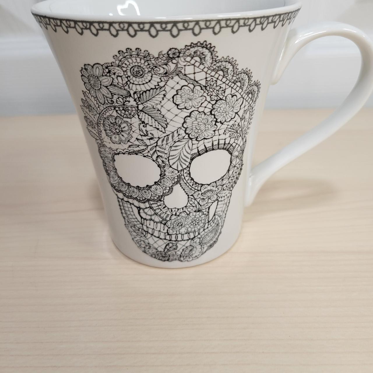 222 FIFTH White Black Skull Lace Mug NEW Goth Depop